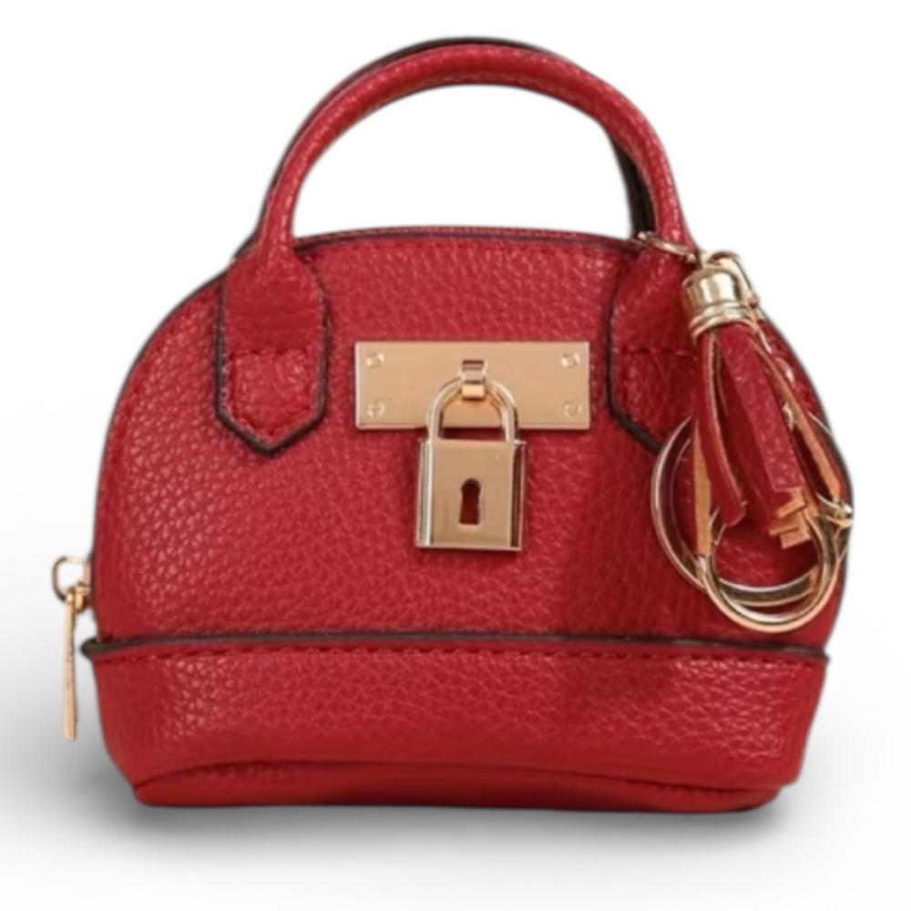 Bag Charm Mini Keychain Handbag with Tassel and Keychain Coin Purse Red